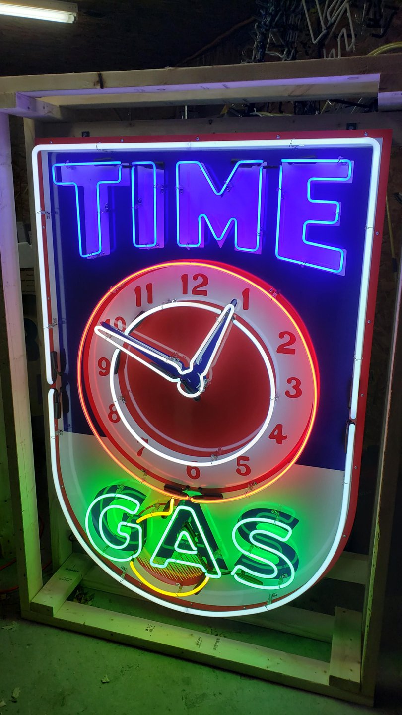 Time gas tin neon sign