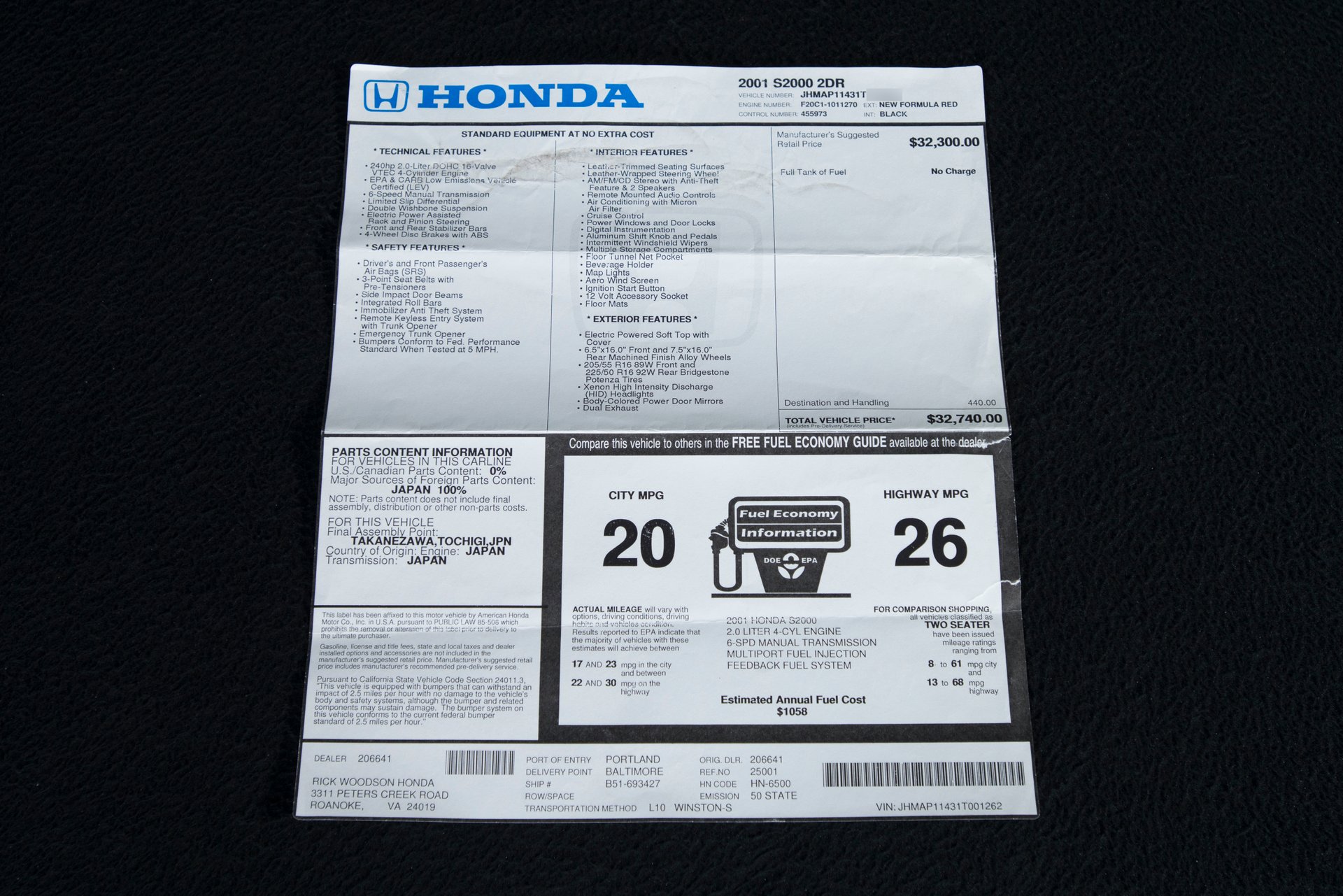 For Sale 2001 Honda S2000
