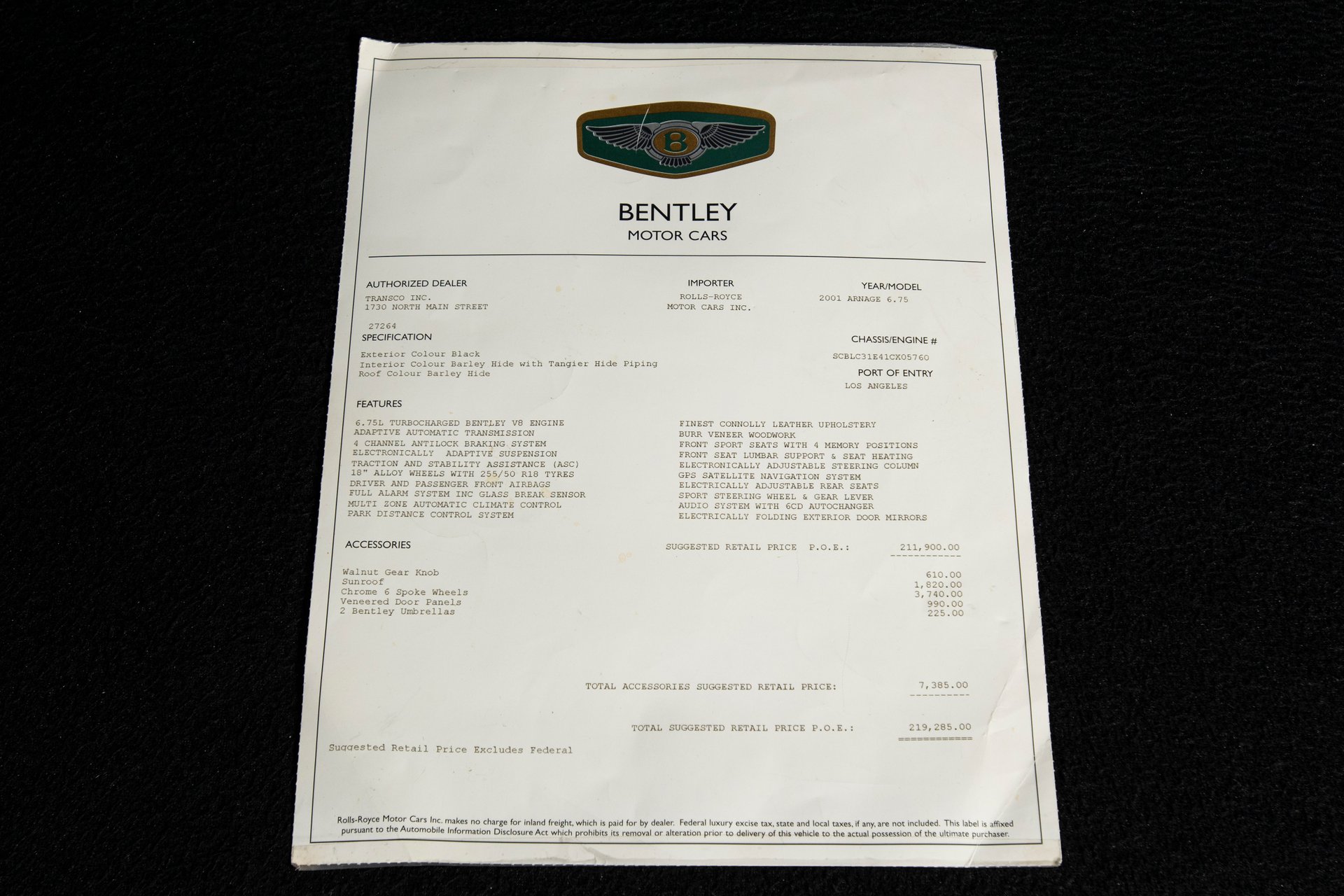 For Sale 2001 Bentley Arnage