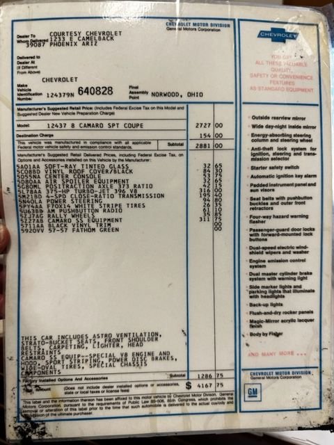 1969-1972 Camaro Owner's Manual Cover - Reproduction