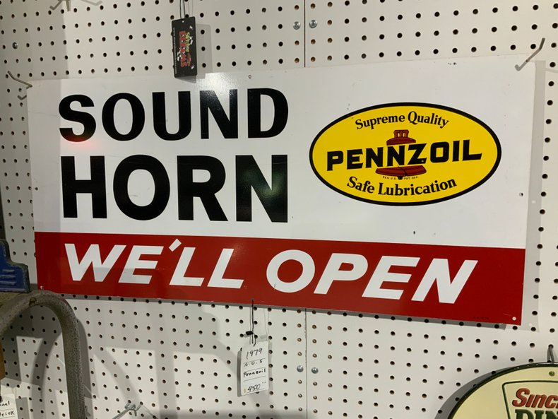 Pennzoil Sound Horn We'll Open Porcelain Sign
