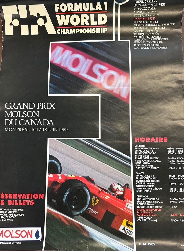 Original 1989 Montreal Canada Formula 1 GP Poster