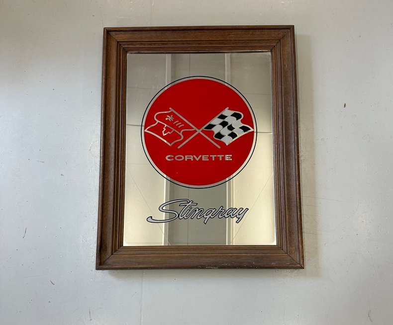 Chevrolet Corvette Stingray Emblem Mirror In Wood Frame