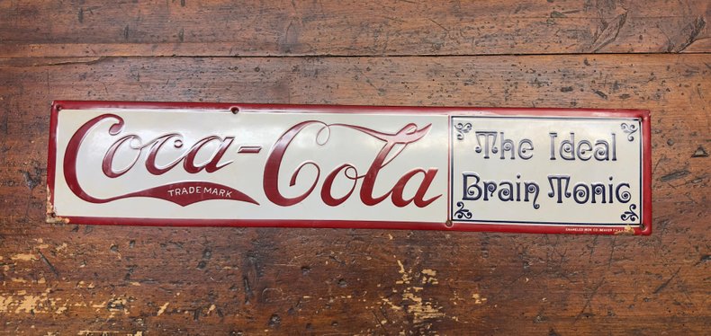 1884 Coca-Cola Porcelain  "The Ideal Brain Tonic" Sign