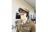 Original WWII uniform, headphones all on a display mannequin