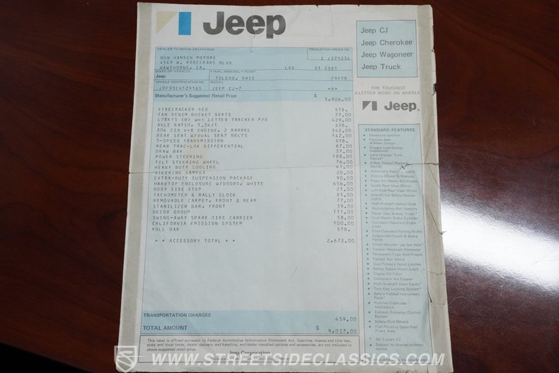 For Sale 1979 Jeep CJ7 Stock# 10421-CHA Fullscreen Grid Image 79