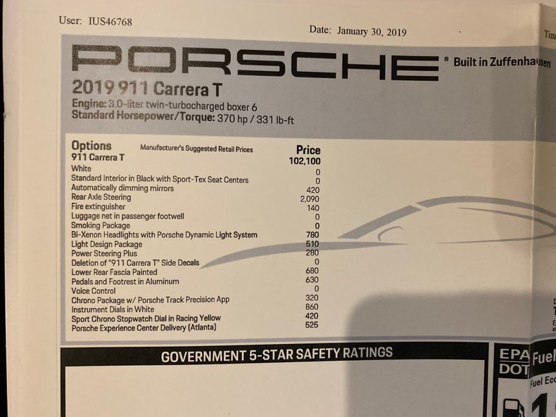 2019 Porsche 911 Carrera T