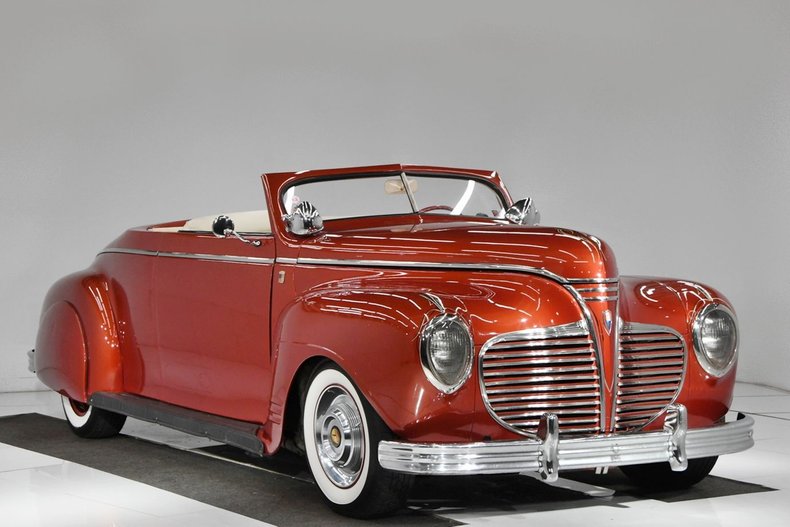 red, no top 1941 Plymouth Deluxe Convertible car print